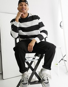 Oversized-лонгслив из органического материала в широкую черную полоску ASOS DESIGN-Черный
