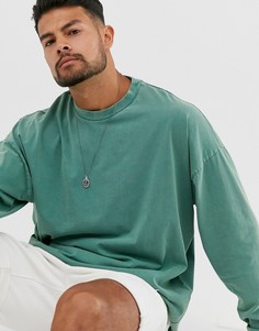 Зеленый свободный oversized-лонгслив с эффектом кислотной стирки ASOS DESIGN-Зеленый цвет