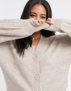 Серо-коричневый пушистый кардиган прямого кроя на пуговицах ASOS DESIGN-Светло-бежевый