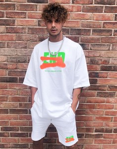 Белая oversize-футболка из плотной ткани с принтом в виде граффити от комплекта ASOS DESIGN-Белый