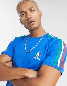 Синяя футболка с тремя полосками цветов флага Италии adidas Originals-Голубой