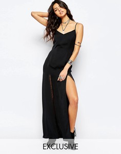 Платье макси на бретельках с разрезами и кружевом Reclaimed Vintage-Черный