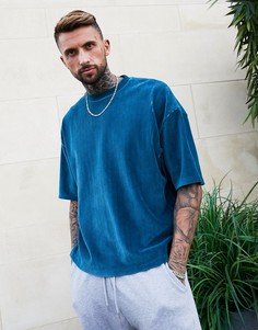 Синяя футболка в стиле oversized из велюра в рубчик ASOS DESIGN-Зеленый
