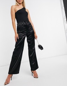 Черные свободные джинсы из атласа в винтажном стиле с завышенной талией ASOS DESIGN-Черный цвет