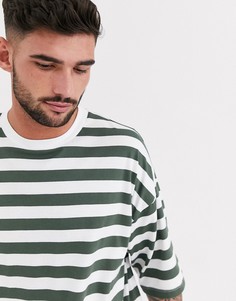 Oversized-футболка из органического хлопка в полоску ASOS DESIGN-Зеленый цвет