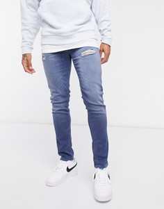 Темно-синие джинсы скинни со рваной отделкой ASOS DESIGN-Голубой