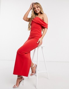 Красное фактурное платье макси со спущенными плечами ASOS DESIGN-Красный