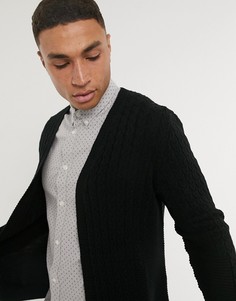 Черный легкий кардиган вязкой косами ASOS DESIGN-Серый