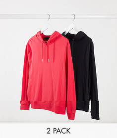 Набор из 2 легких худи красного и черного цвета ASOS DESIGN-Многоцветный