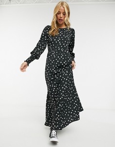 Черное платье макси с цветочным принтом и широкими манжетами Vero Moda-Многоцветный