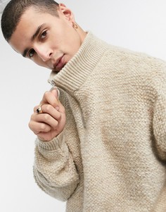 Вязаный джемпер с плюшевой фактурой с короткой молнией ASOS DESIGN-Бежевый