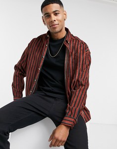 Рыжая oversized-рубашка в стиле 90-х из вельвета в рубчик в узкую полоску ASOS DESIGN-Оранжевый цвет