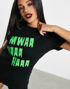 Футболка для Хэллоуина с неоновым принтом «дьявольского смеха» ASOS DESIGN-Черный