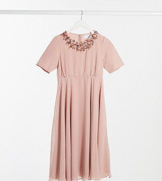 Платье миди цвета розового золота с отделкой на вороте и укороченным топом ASOS DESIGN Maternity-Многоцветный