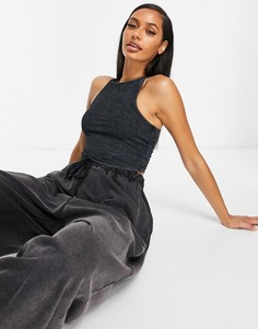 Черный выбеленный кроп-топ со спиной-борцовкой ASOS DESIGN-Серый