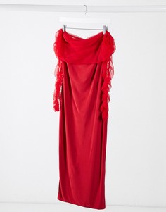 Красное платье миди с сетчатыми рукавами I Saw It First-Красный