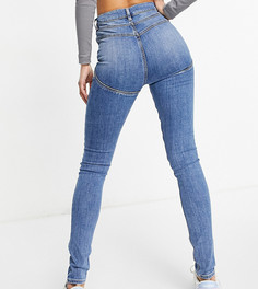 Средне-выбеленные зауженные джинсы с моделирующим эффектом и завышенной талией ASOS DESIGN Tall Hourglass-Голубой