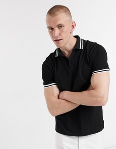 Черная футболка-поло из органического пике с окантовкой ASOS DESIGN-Черный