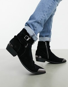 Черные ботинки в стиле вестерн из искусственной замши с пряжкой ASOS DESIGN-Черный