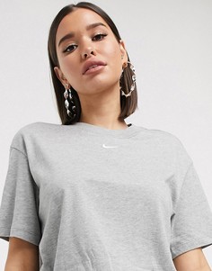 Синяя oversized-футболка бойфренда с логотипом-галочкой Nike-Серый