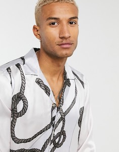 Атласная рубашка с отложным воротником и принтом ASOS DESIGN-Белый