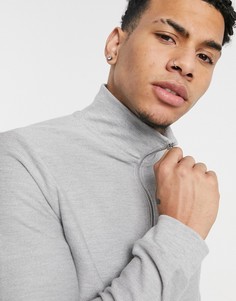 Серый свитшот из твила на молнии 1/4 Topman