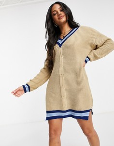 Бежевое платье-джемпер в стиле oversized с полосками по краю Liquorish Рremium-Neutral