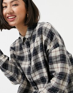 Темно-синяя укороченная рубашка в клетку с длинными рукавами ASOS DESIGN WFH-Мульти
