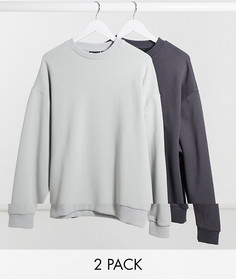 Набор из 2 свитшотов в стиле oversized серого и выбеленного черного цветов ASOS DESIGN-Мульти