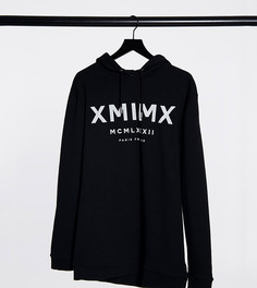 Черный удлиненный худи с принтом римских цифр ASOS DESIGN Plus