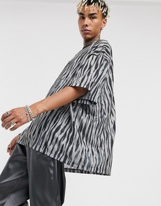 Футболка в стиле oversized с рукавами 3/4 и зебровым принтом ASOS DESIGN-Многоцветный