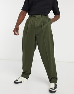 Узкие строгие брюки цвета хаки с завышенной талией ASOS DESIGN-Зеленый
