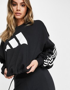Черный свитшот с 3 полосками и регулирующим шнурком adidas Training