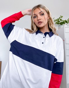 Oversized-поло в стиле колор блок с длинными рукавами ASOS DESIGN-Красный