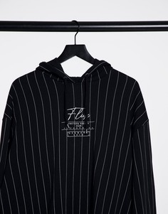 Oversized-худи черного цвета с полосками и вышивкой ASOS DESIGN-Черный
