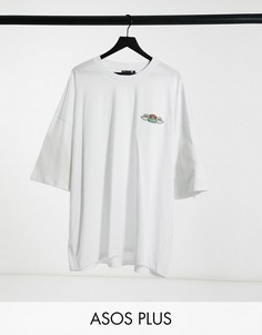Белая футболка в стиле oversized с вышивкой "Central Perk" на груди ASOS DESIGN Friends Plus-Белый