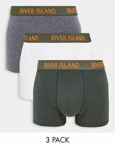 Набор из 3 пар трусов-хипстеров цвета хаки River Island-Зеленый цвет
