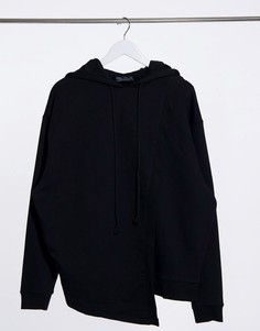 Oversized-худи черного цвета из органического хлопка с перекрестной вставкой ASOS DESIGN-Черный