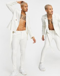 Белые супероблегающие брюки из ткани с добавлением шерсти ASOS DESIGN-Серый