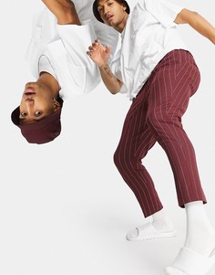 Бордовые суженные книзу строгие брюки в полоску ASOS DESIGN-Красный