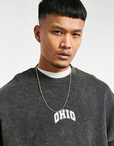 Выбеленный oversized-свитшот с принтом "Ohio" в университетском стиле на груди ASOS DESIGN-Черный цвет