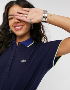 Синяя классическая футболка-поло с контрастными желтыми вставками Lacoste-Голубой