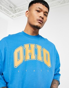 Голубая oversized-футболка с принтом "Ohio" в университетском стиле ASOS DESIGN-Голубой