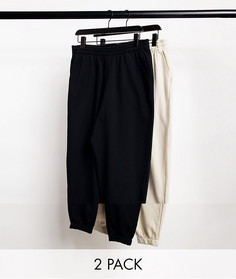 2 пары oversized-джоггеров бежевого и черного цветов ASOS DESIGN-Многоцветный