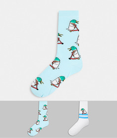 Набор из 2 пар носков до щиколотки с принтом уток на самокате ASOS DESIGN-Белый