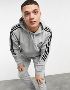 Серый худи с 3 полосками adidas Training