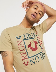 Футболка с квадратным логотипом и круглым вырезом горловины True Religion-Бежевый