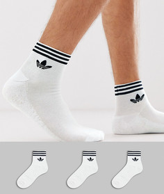 Набор из 3 пар белых носков до щиколотки с фирменным трилистником adidas Originals adicolor-Белый
