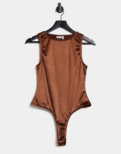Коричневое боди из эластичного атласа со спиной-борцовкой ASOS DESIGN Hourglass-Коричневый цвет
