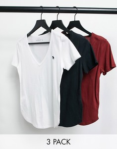 Набор из 3 футболок разных цветов с короткими рукавами и V-образным вырезом Abercrombie & Fitch-Многоцветный